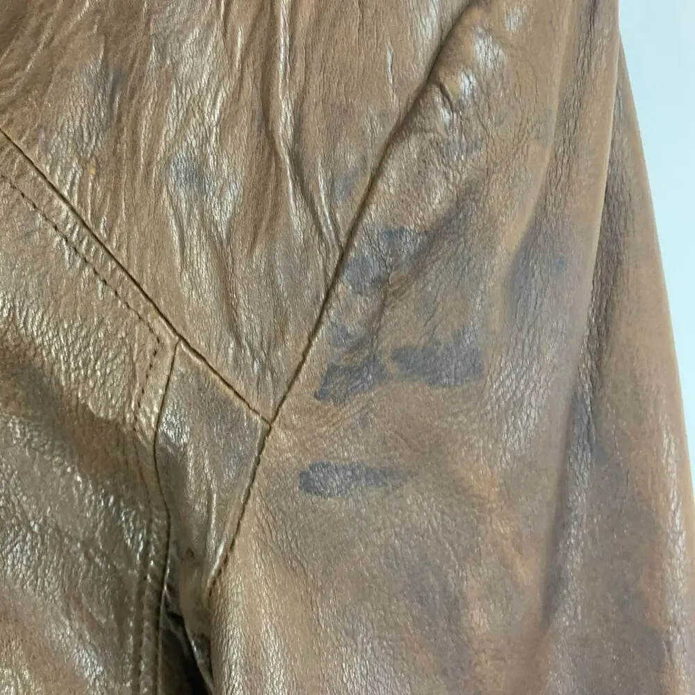 Vintage Grunge Brown Leather Bomber Jacket Sz 46 XL